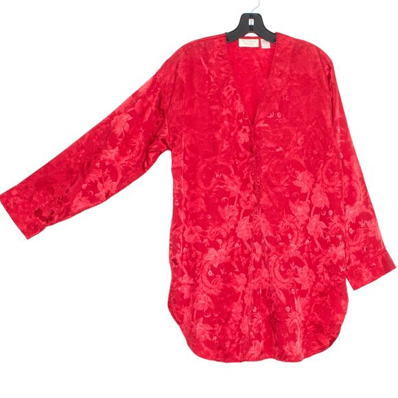 Victorias Secret Sleep Shirt Vintage Gold Label Romantic Boho Button Red Medium - Picture 6 of 6